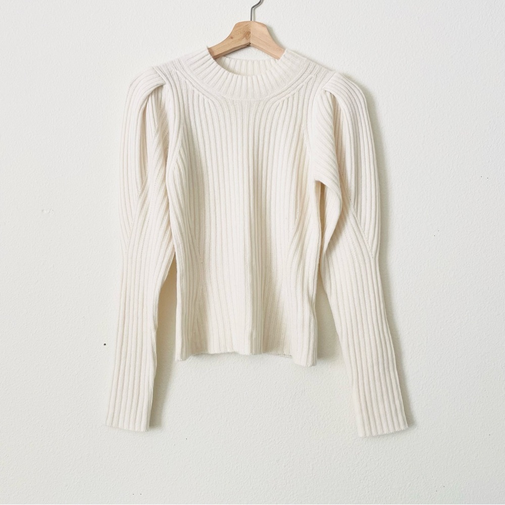 7 for all mankind XS 100% cashmere Tuck Puff Sleeve Shoulder ivory knit sweater